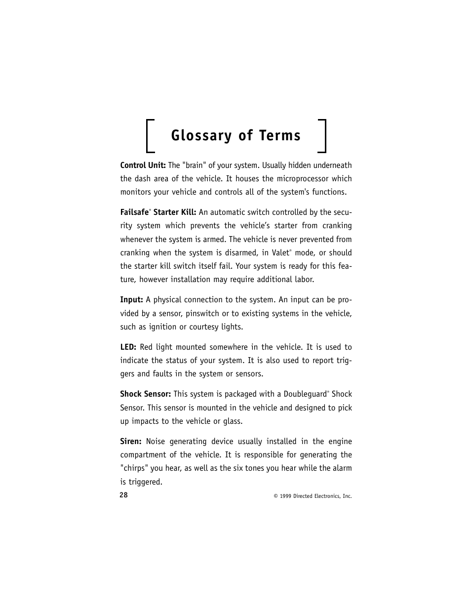 Glossary of terms | Directed Electronics 429 Series User Manual | Page 32 / 40