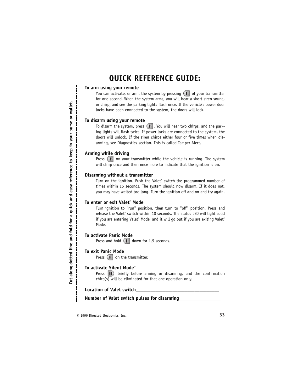 Quick reference guide | Directed Electronics 429 Series User Manual | Page 37 / 40