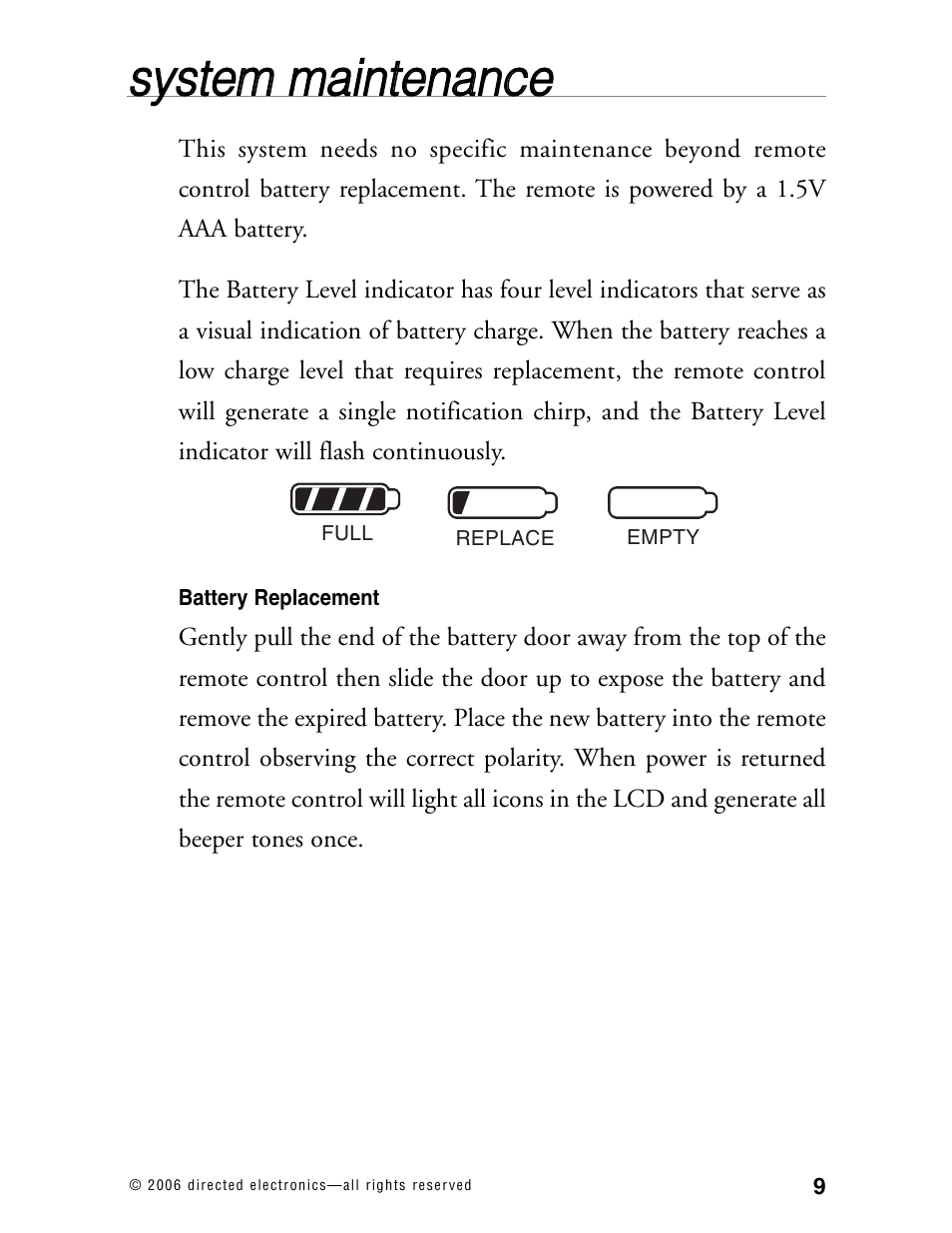 Ssyysstte em m m ma aiin ntte en na an nc ce e | Directed Electronics Model 990 User Manual | Page 12 / 57
