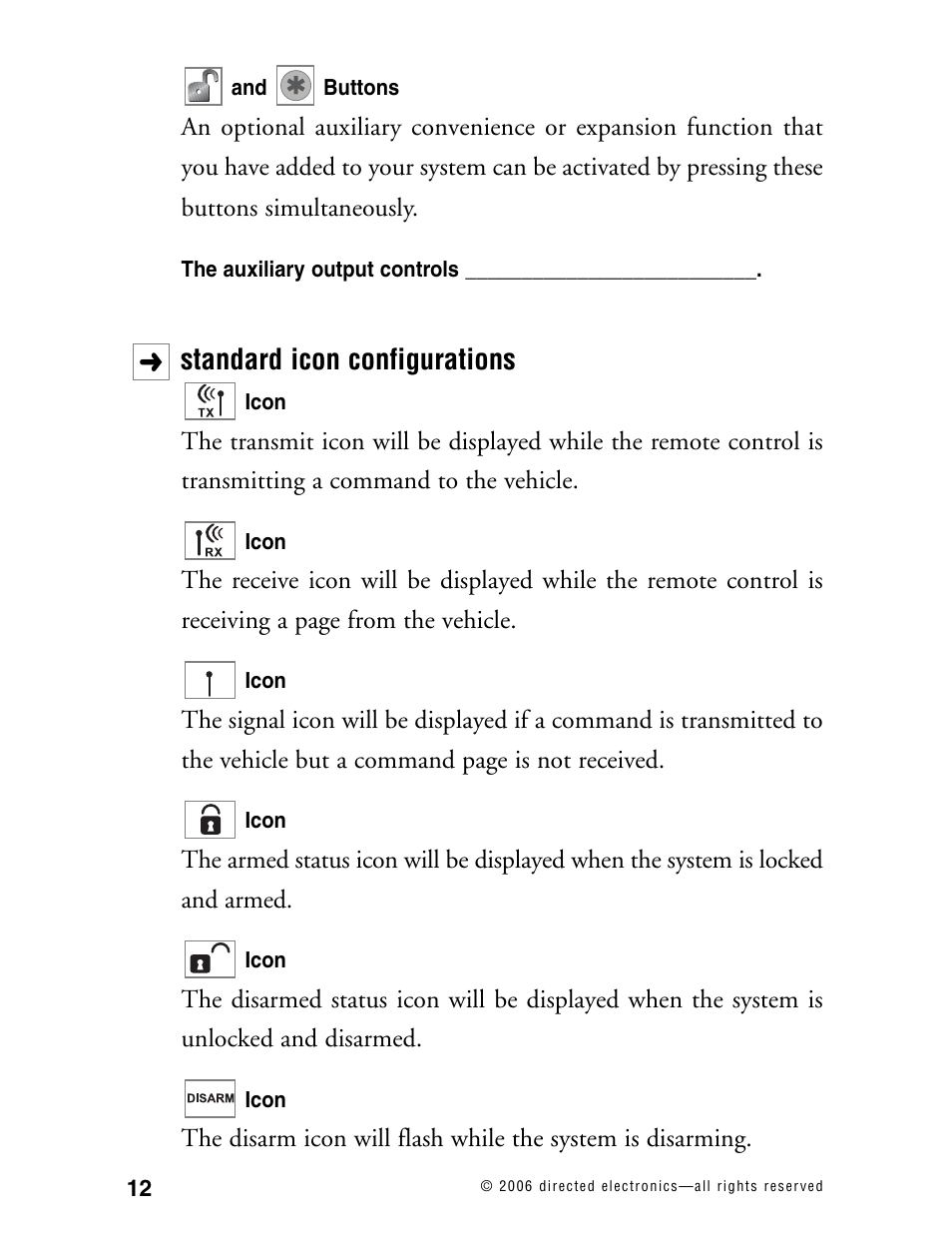 Standard icon configurations | Directed Electronics Model 990 User Manual | Page 15 / 57