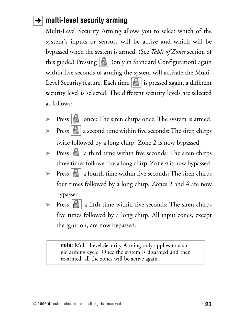 Multi-level security arming | Directed Electronics Model 990 User Manual | Page 26 / 57