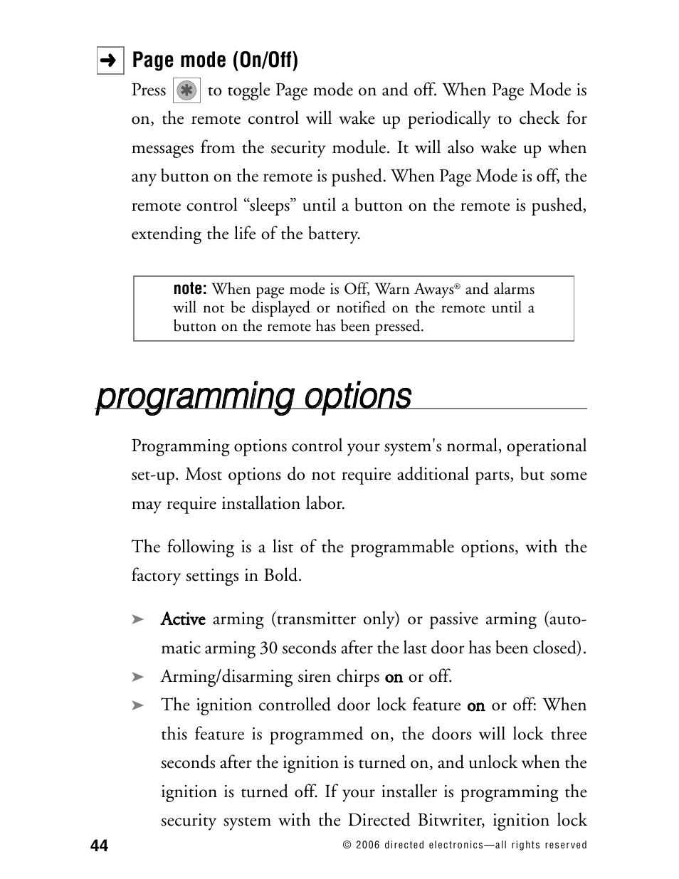Pprro og grra am mm miin ng g o op pttiio on nss | Directed Electronics Model 990 User Manual | Page 47 / 57
