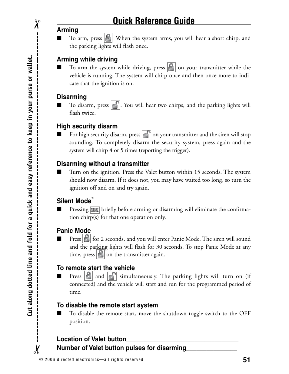 Quick reference guide | Directed Electronics Model 990 User Manual | Page 54 / 57