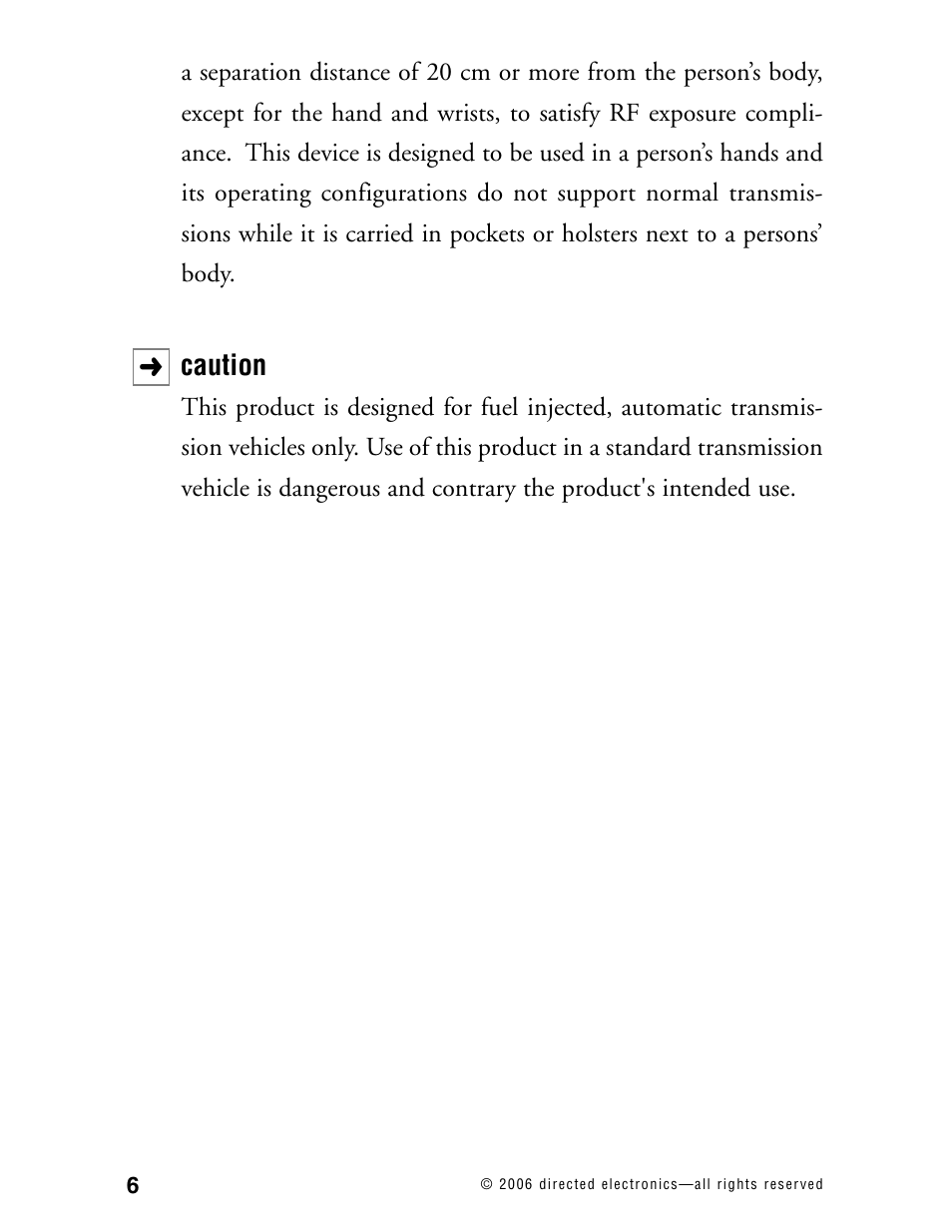 Caution | Directed Electronics Model 990 User Manual | Page 9 / 57