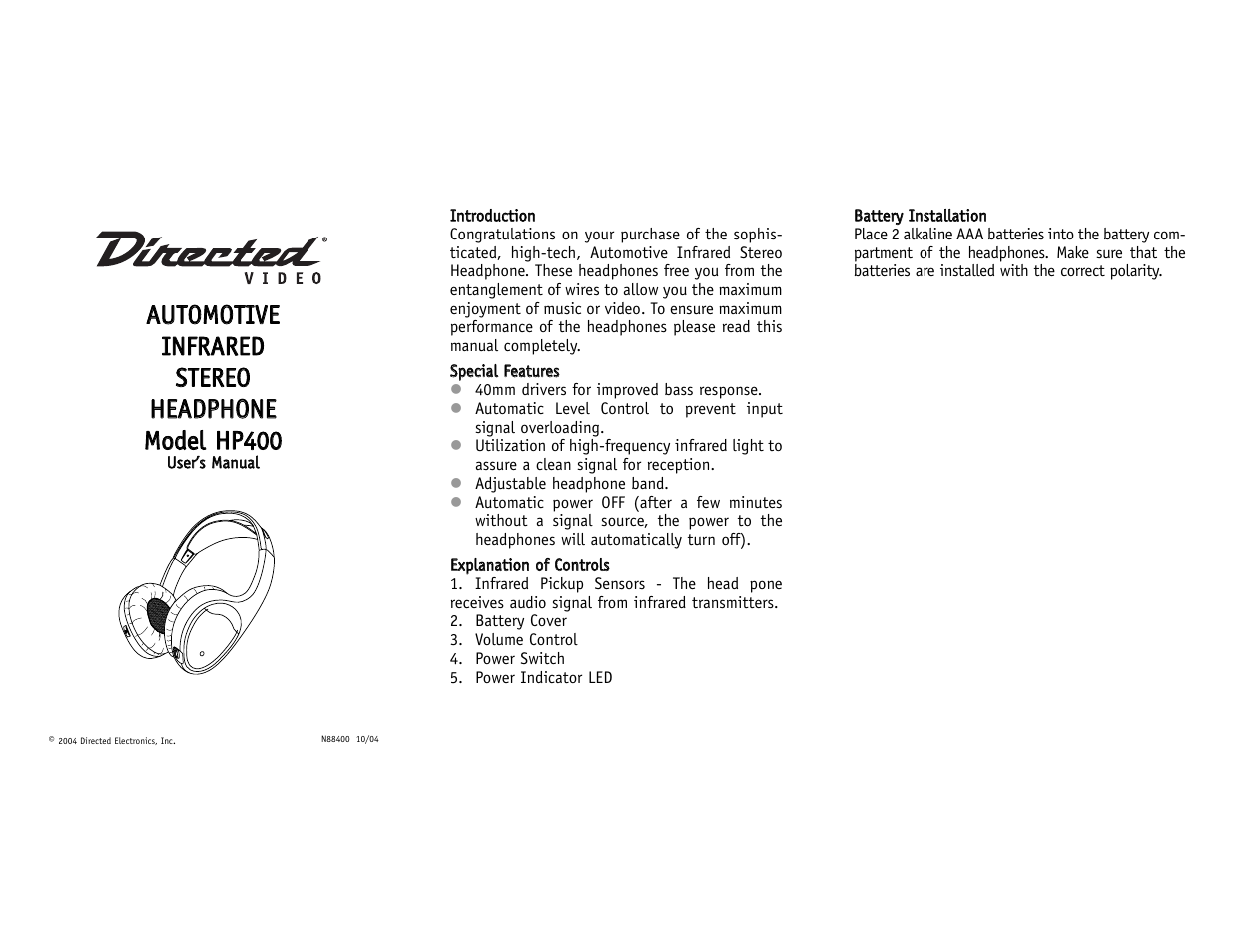 Directed Electronics HP400 User Manual | 2 pages