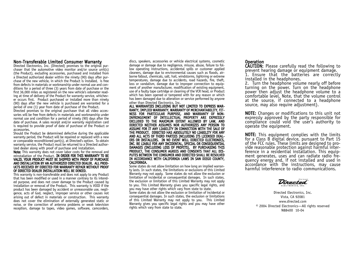 Directed Electronics HP400 User Manual | Page 2 / 2