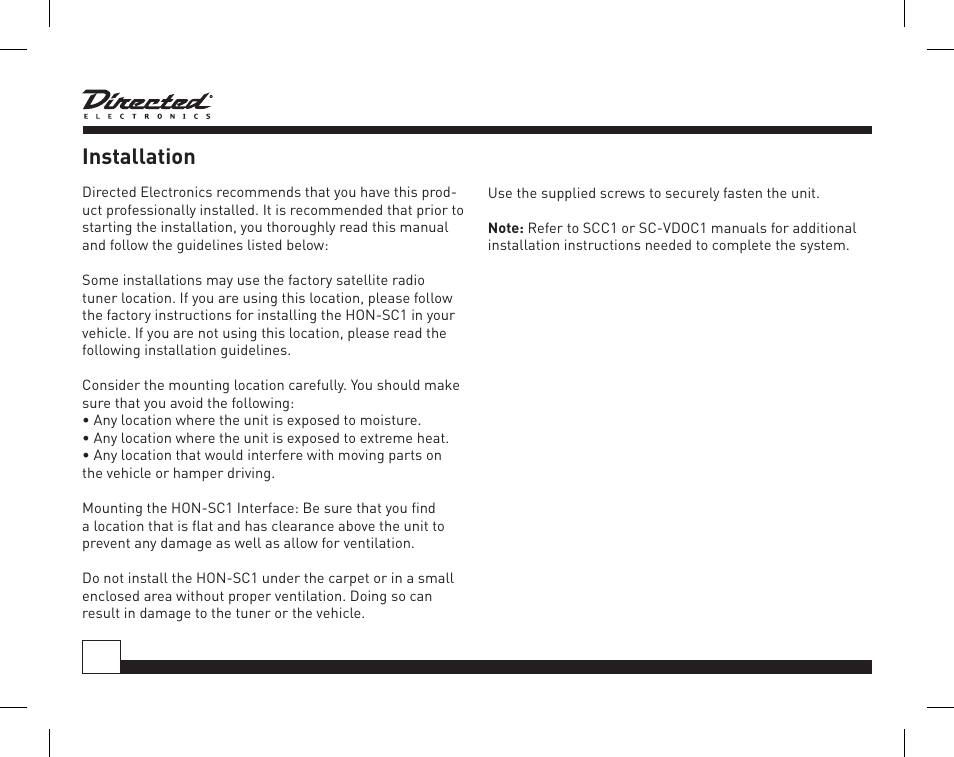 Installation | Directed Electronics Honda/Acura SIRIUS Interface HON-SC1 User Manual | Page 10 / 20