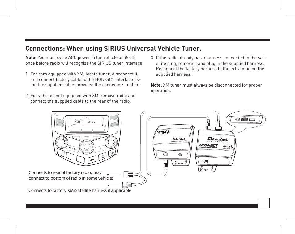 Desktop docking station, Honda/acura sirius interface | Directed Electronics Honda/Acura SIRIUS Interface HON-SC1 User Manual | Page 11 / 20