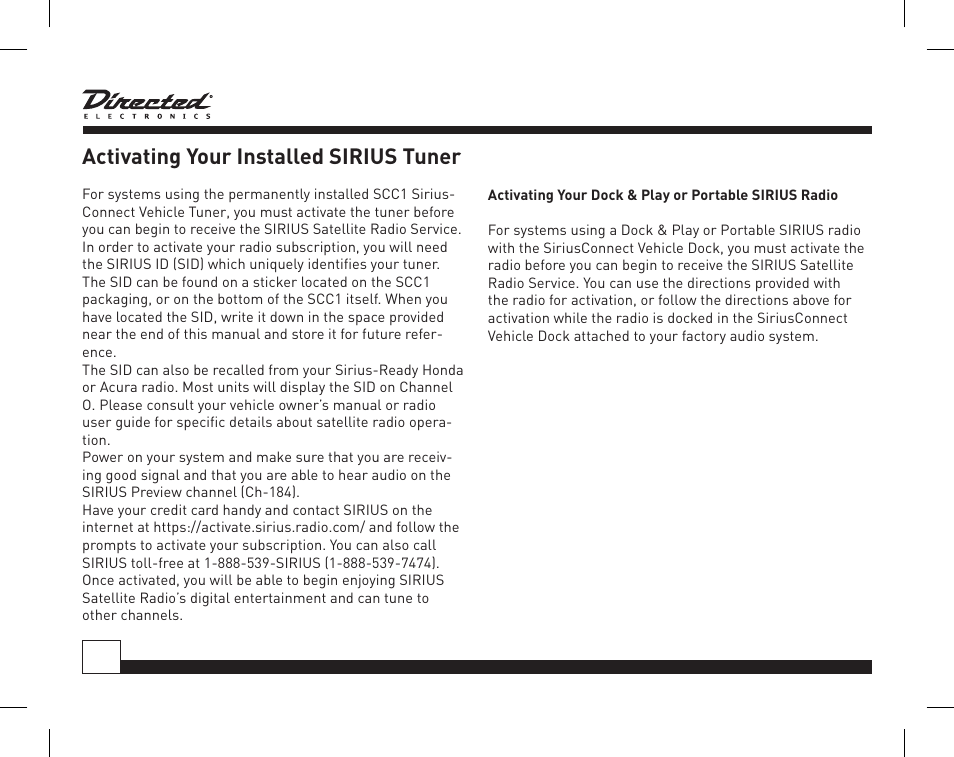 Activating your installed sirius tuner | Directed Electronics Honda/Acura SIRIUS Interface HON-SC1 User Manual | Page 14 / 20