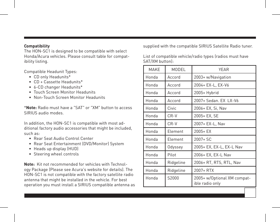 Desktop docking station, Honda/acura sirius interface | Directed Electronics Honda/Acura SIRIUS Interface HON-SC1 User Manual | Page 7 / 20