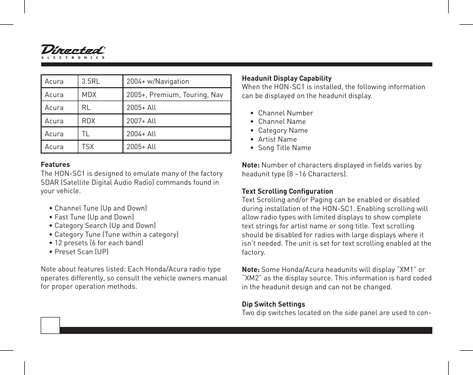 Directed Electronics Honda/Acura SIRIUS Interface HON-SC1 User Manual | Page 8 / 20