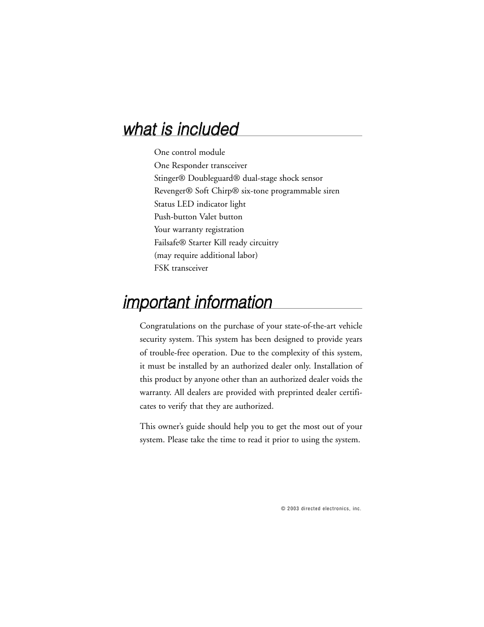 Wwh ha att iiss iin nc cllu ud de ed d | Directed Electronics Model 690XV User Manual | Page 7 / 47