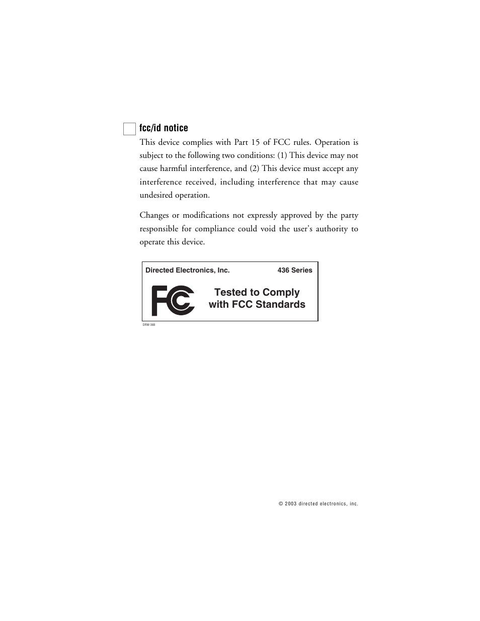 Tested to comply with fcc standards | Directed Electronics Model 690XV User Manual | Page 9 / 47