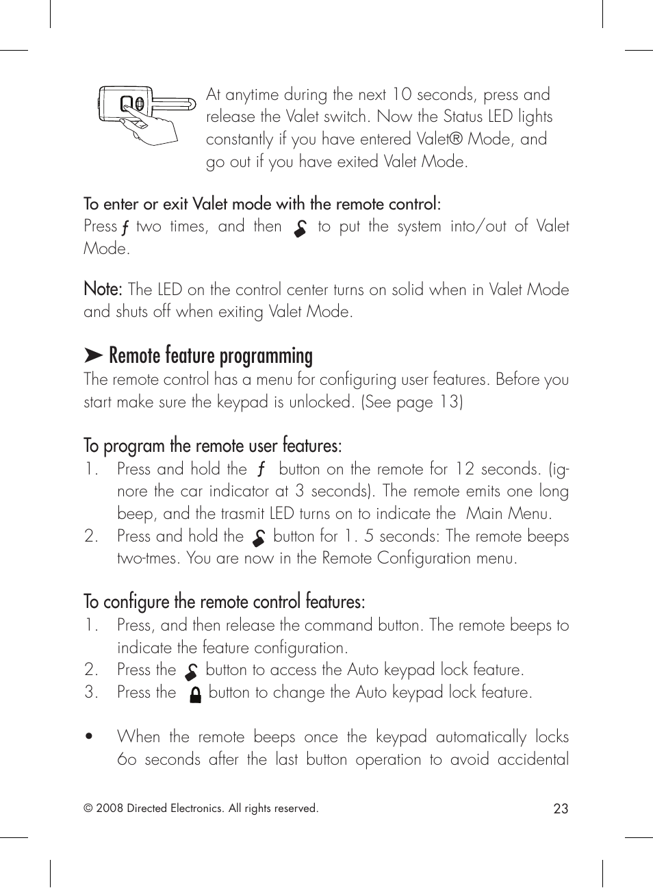 Remote feature programming | Directed Electronics 2.2 User Manual | Page 23 / 52