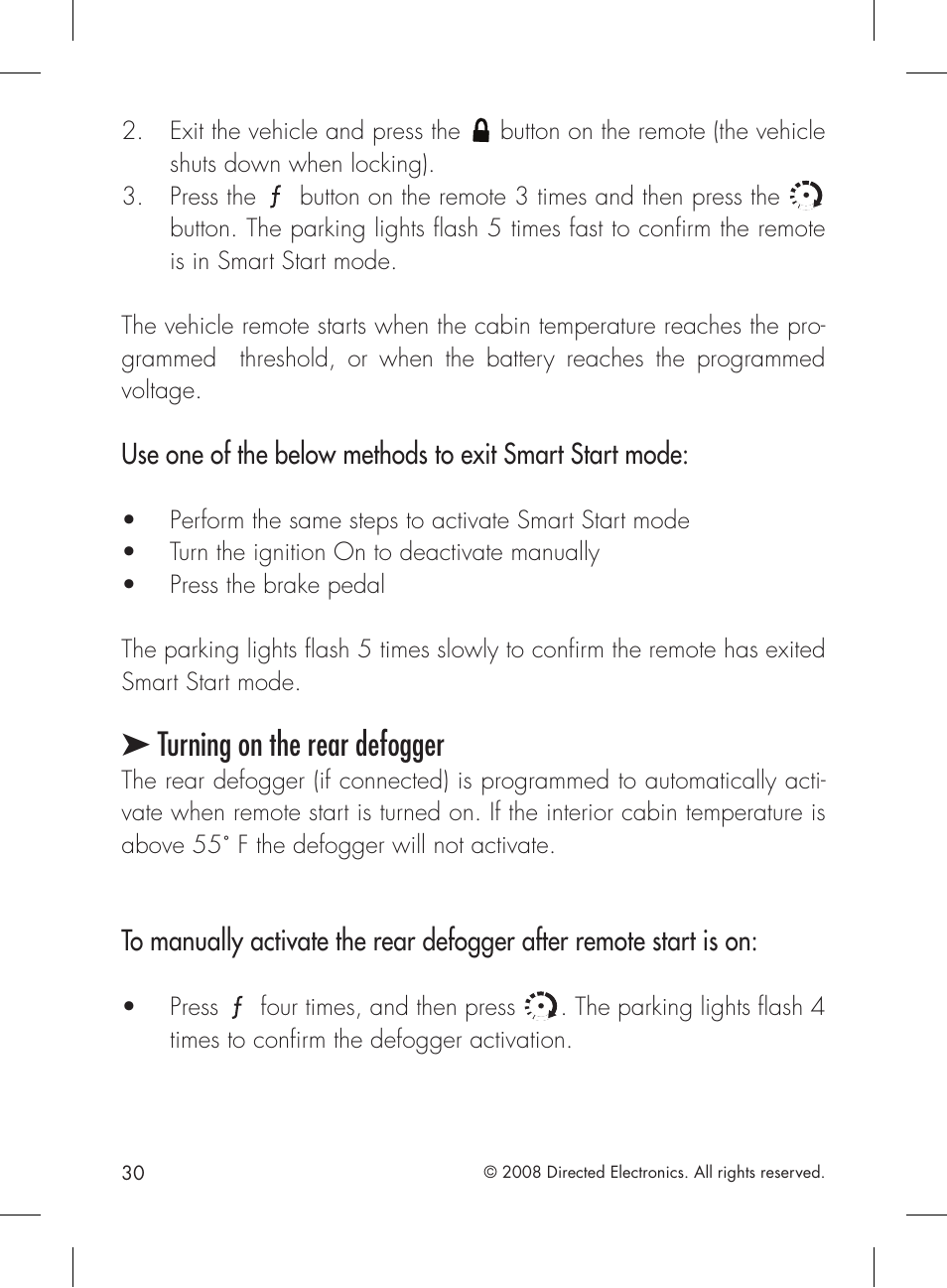 Turning on the rear defogger | Directed Electronics 2.2 User Manual | Page 30 / 52