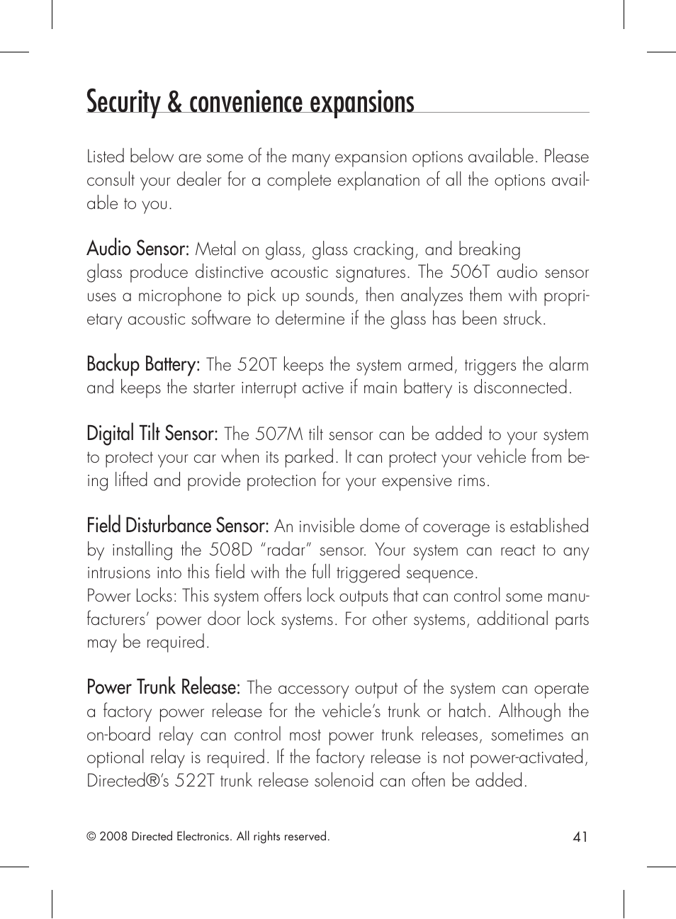 Security & convenience expansions | Directed Electronics 2.2 User Manual | Page 41 / 52