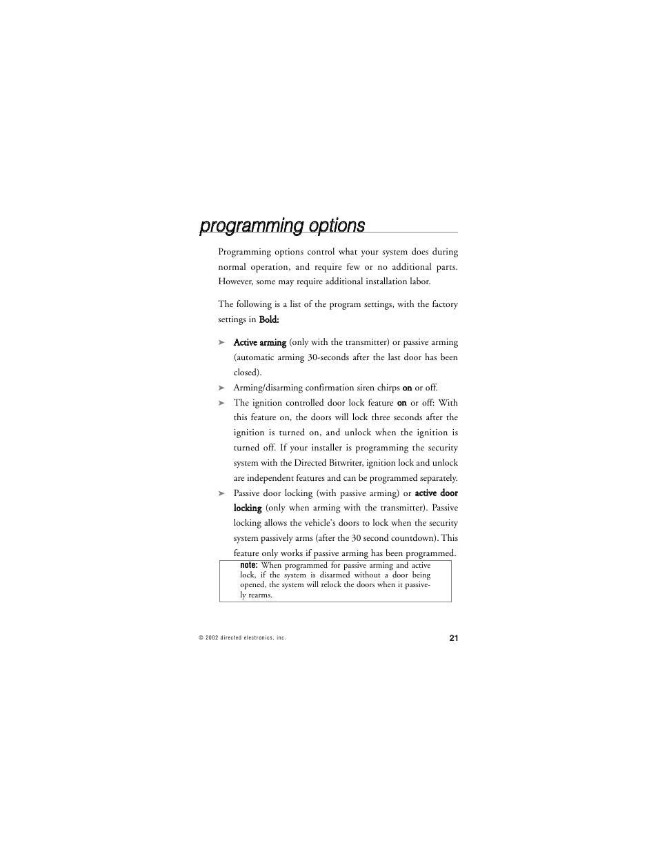 Pprro og grra am mm miin ng g o op pttiio on nss | Directed Electronics 436 Series User Manual | Page 24 / 38