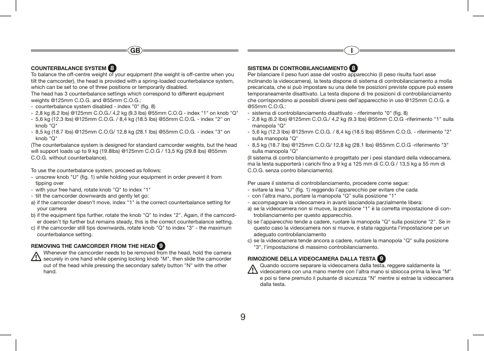 Manfrotto 509HD Video Head User Manual | Page 9 / 34