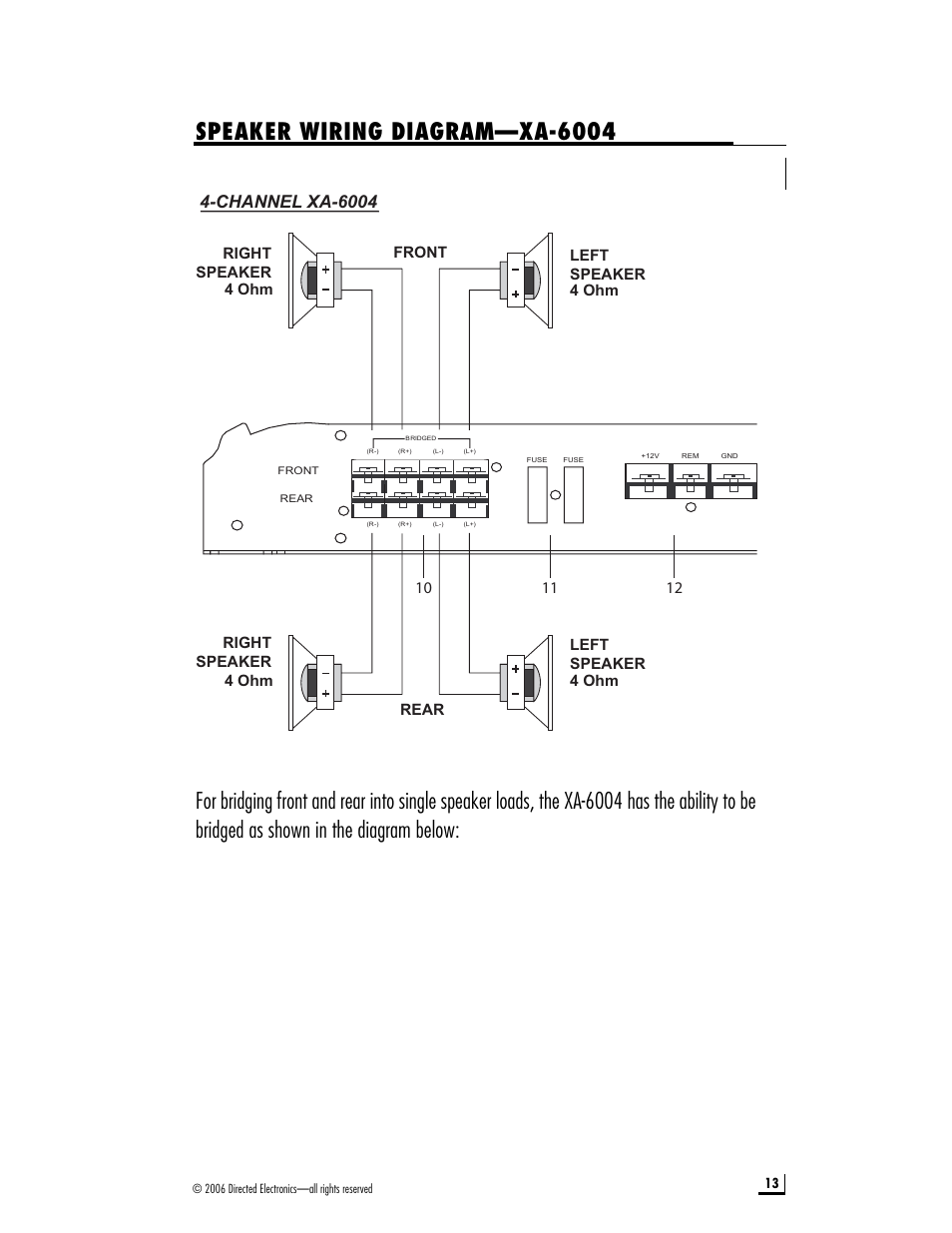 Speaker wiring diagram—xa-6004, Channel xa-6004 | Directed Electronics XA-6004 User Manual | Page 13 / 20