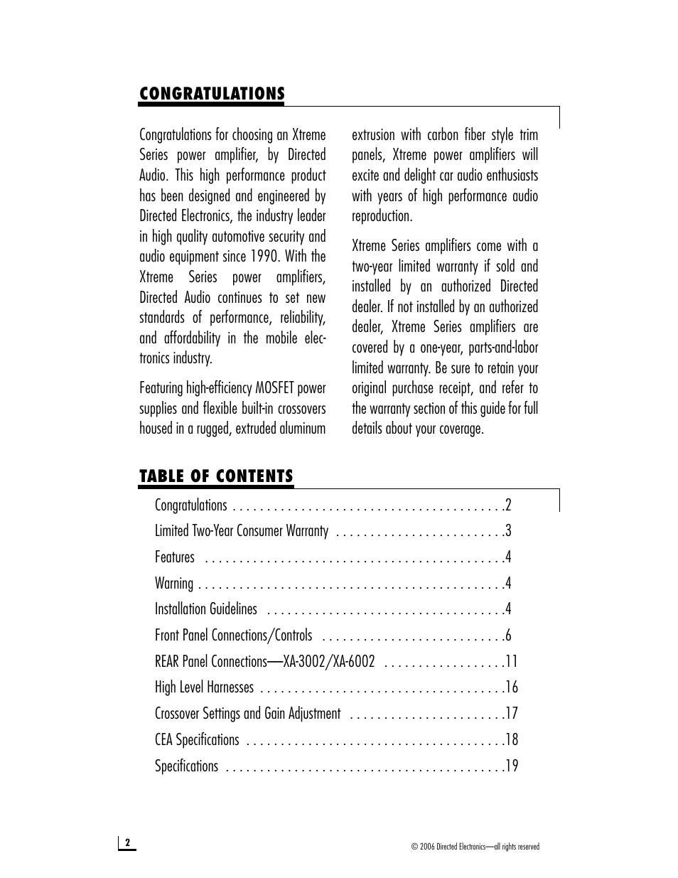 Directed Electronics XA-6004 User Manual | Page 2 / 20