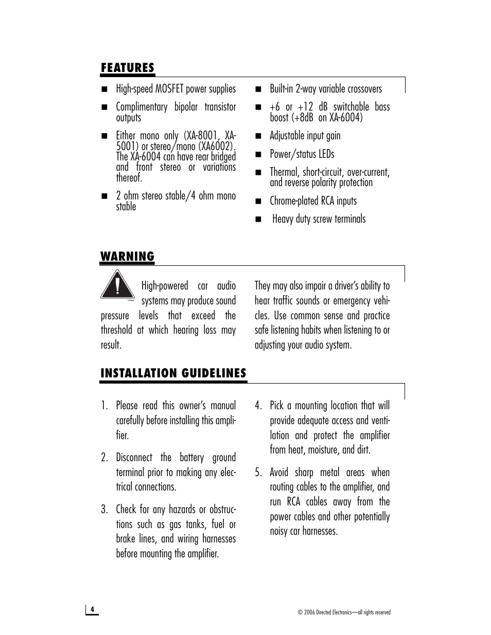 Directed Electronics XA-6004 User Manual | Page 4 / 20