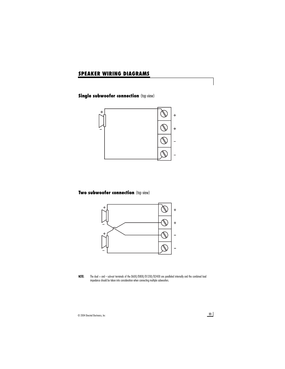Speaker wiring diagrams | Directed Electronics D2400 User Manual | Page 11 / 22