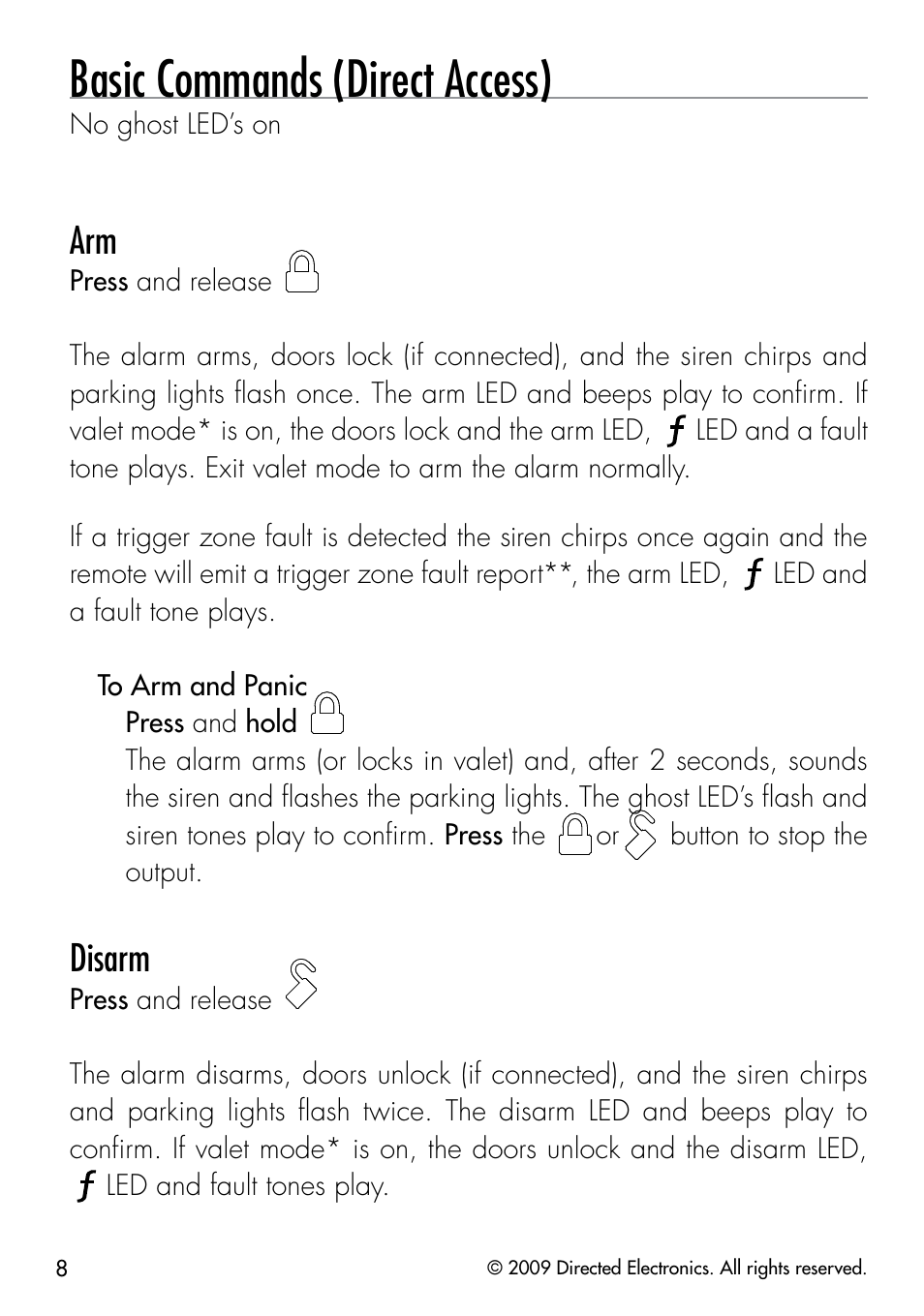 Basic commands (direct access), Disarm | Directed Electronics CLIFFORD 320.3X User Manual | Page 11 / 41