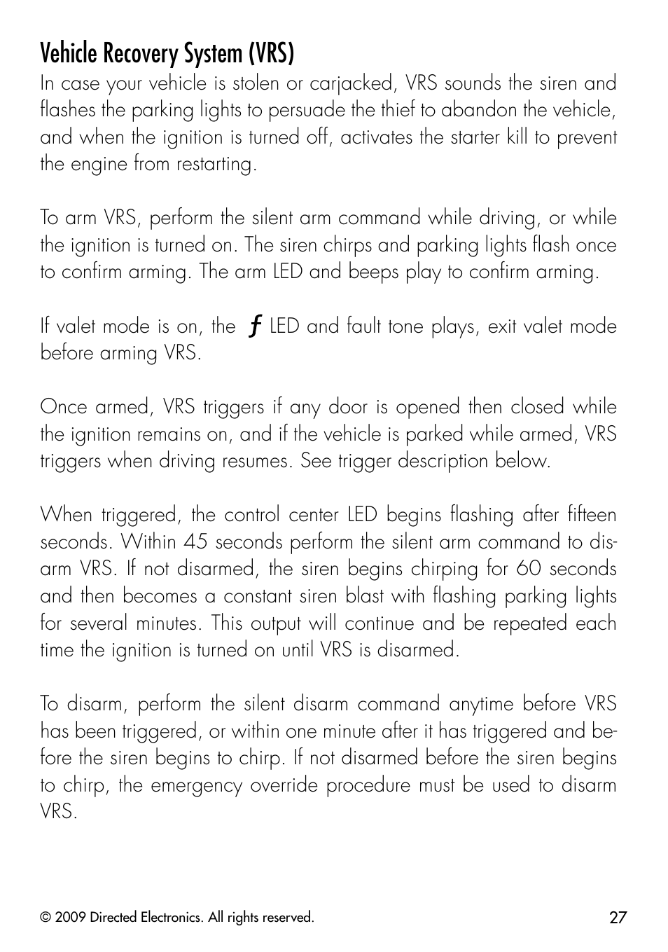 Vehicle recovery system (vrs) | Directed Electronics CLIFFORD 320.3X User Manual | Page 30 / 41