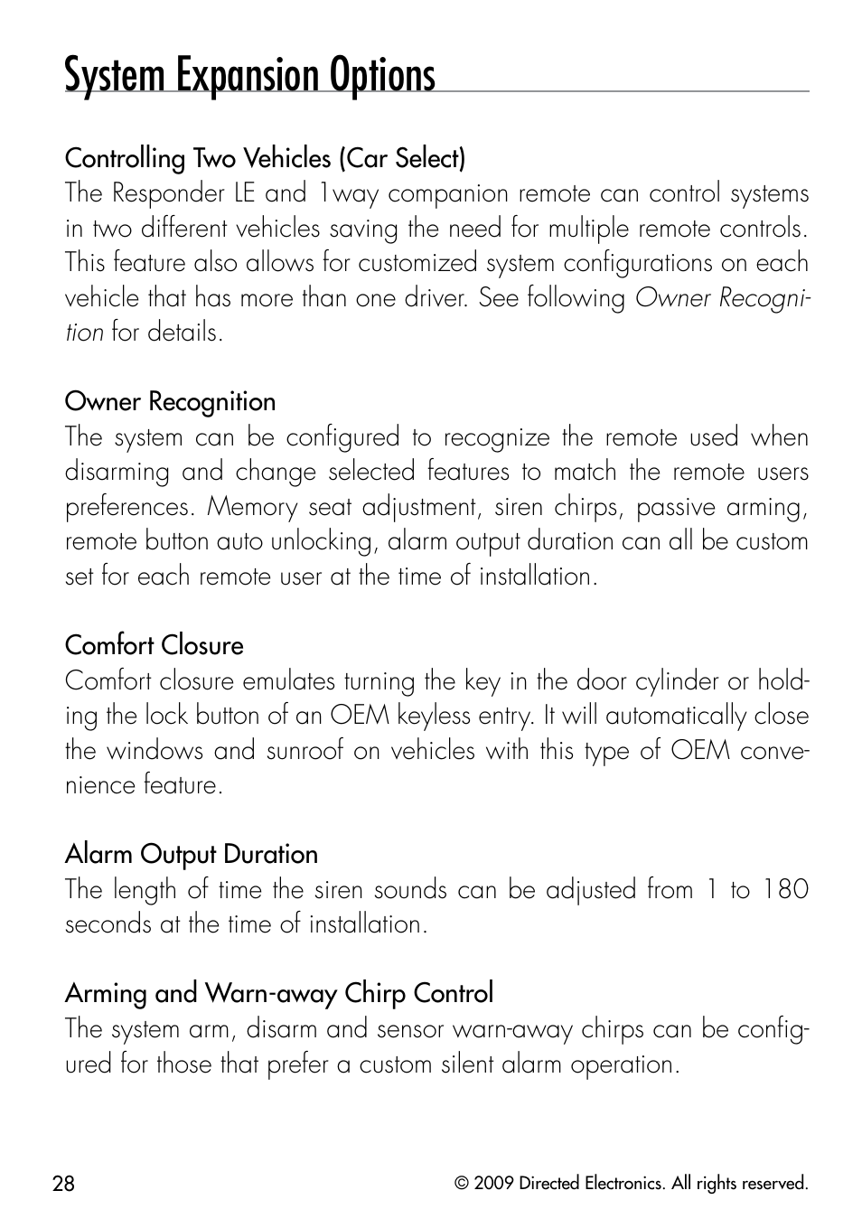 System expansion options | Directed Electronics CLIFFORD 320.3X User Manual | Page 31 / 41