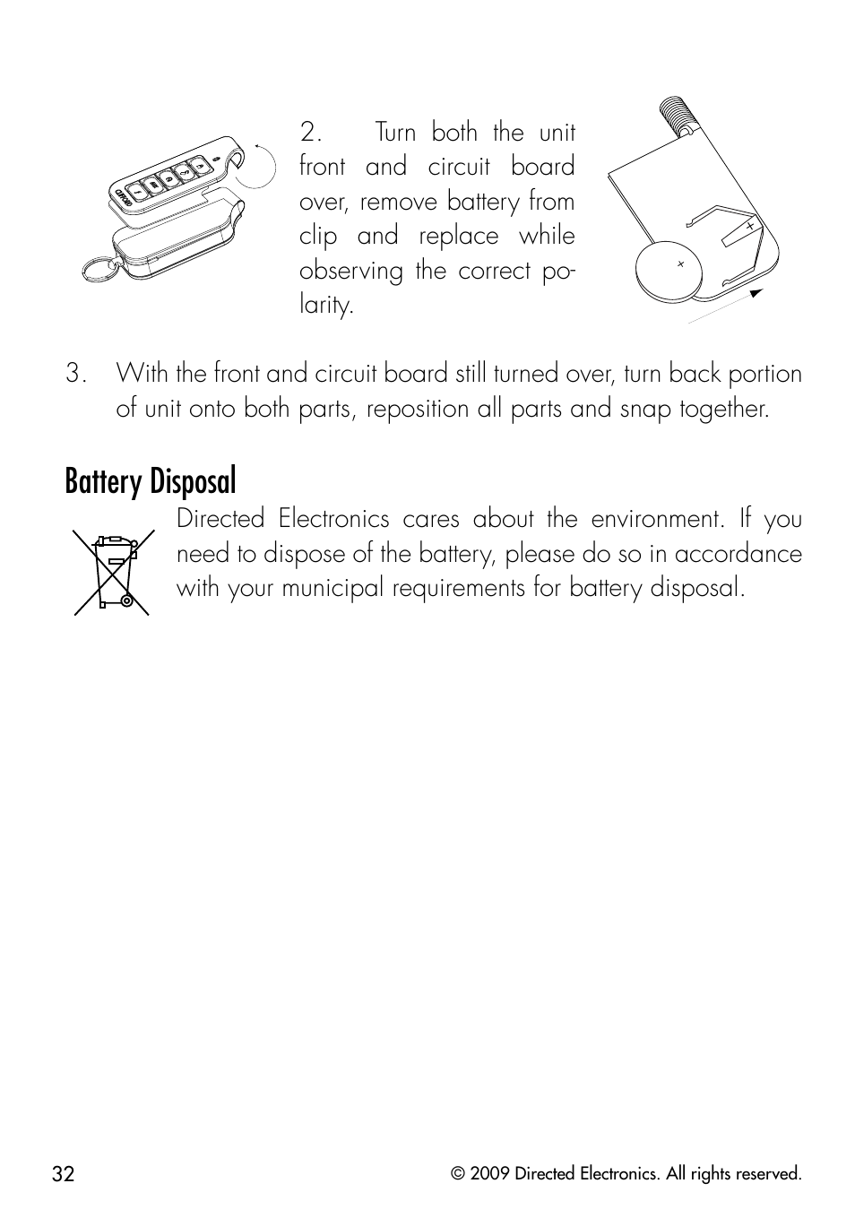 Battery disposal | Directed Electronics CLIFFORD 320.3X User Manual | Page 35 / 41