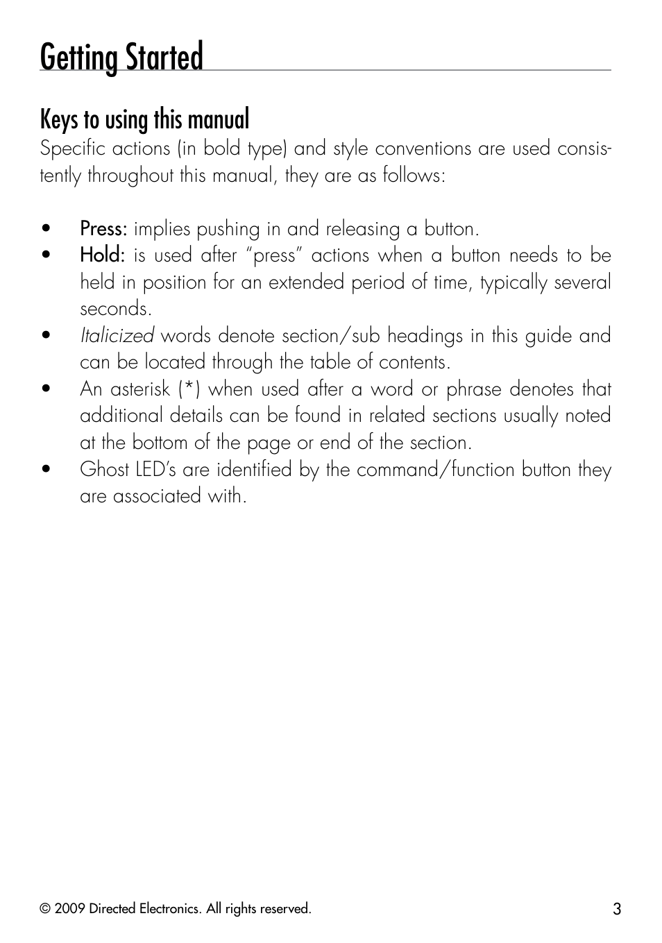 Getting started, Keys to using this manual | Directed Electronics CLIFFORD 320.3X User Manual | Page 6 / 41