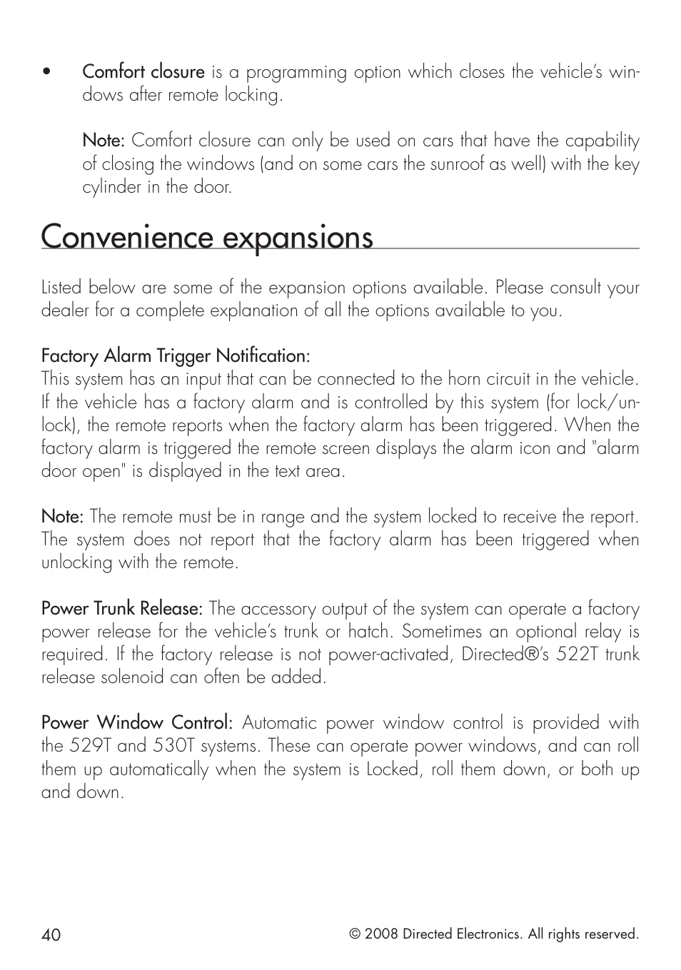 Convenience expansions | Directed Electronics 951 User Manual | Page 40 / 48