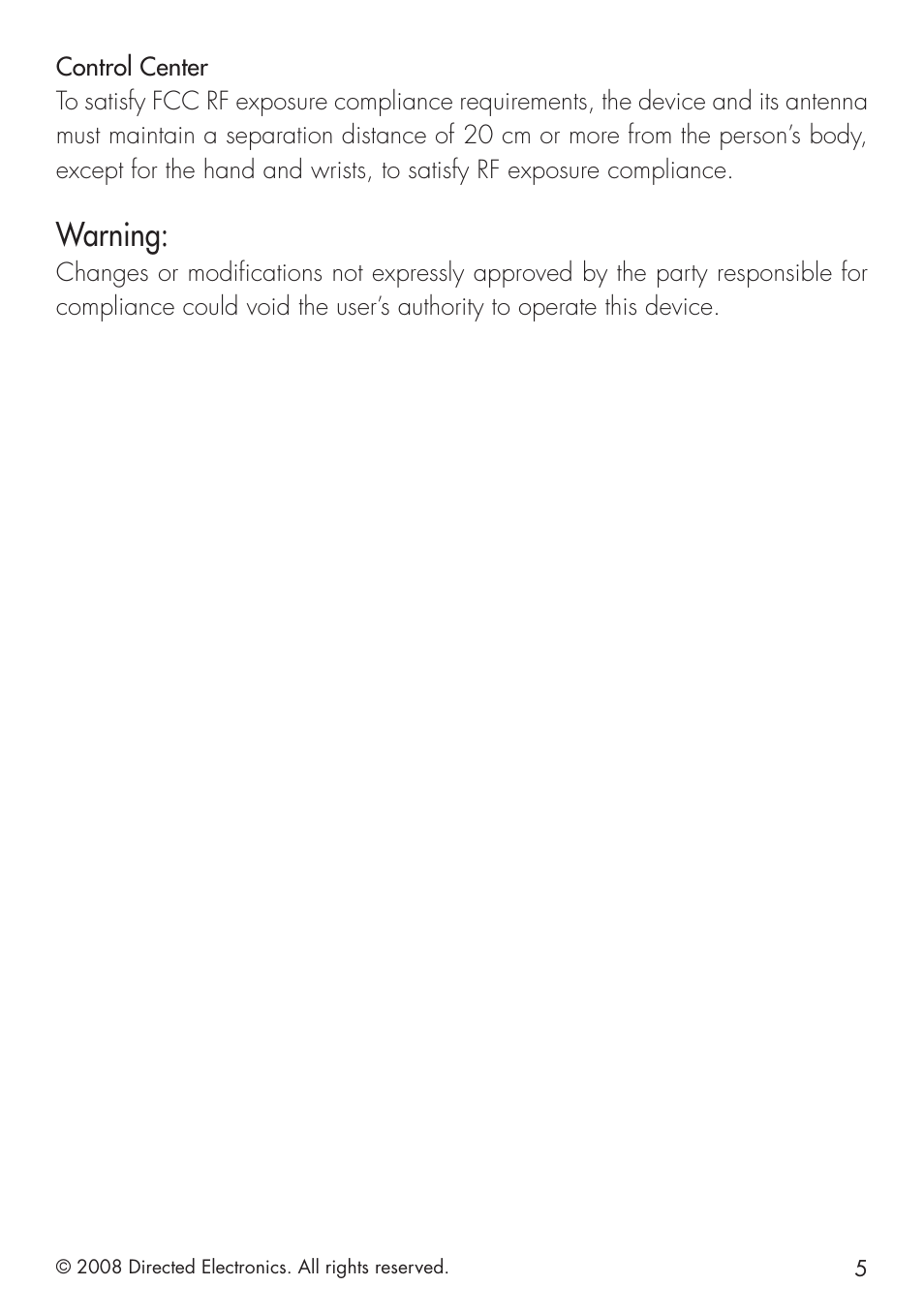 Warning | Directed Electronics 951 User Manual | Page 5 / 48