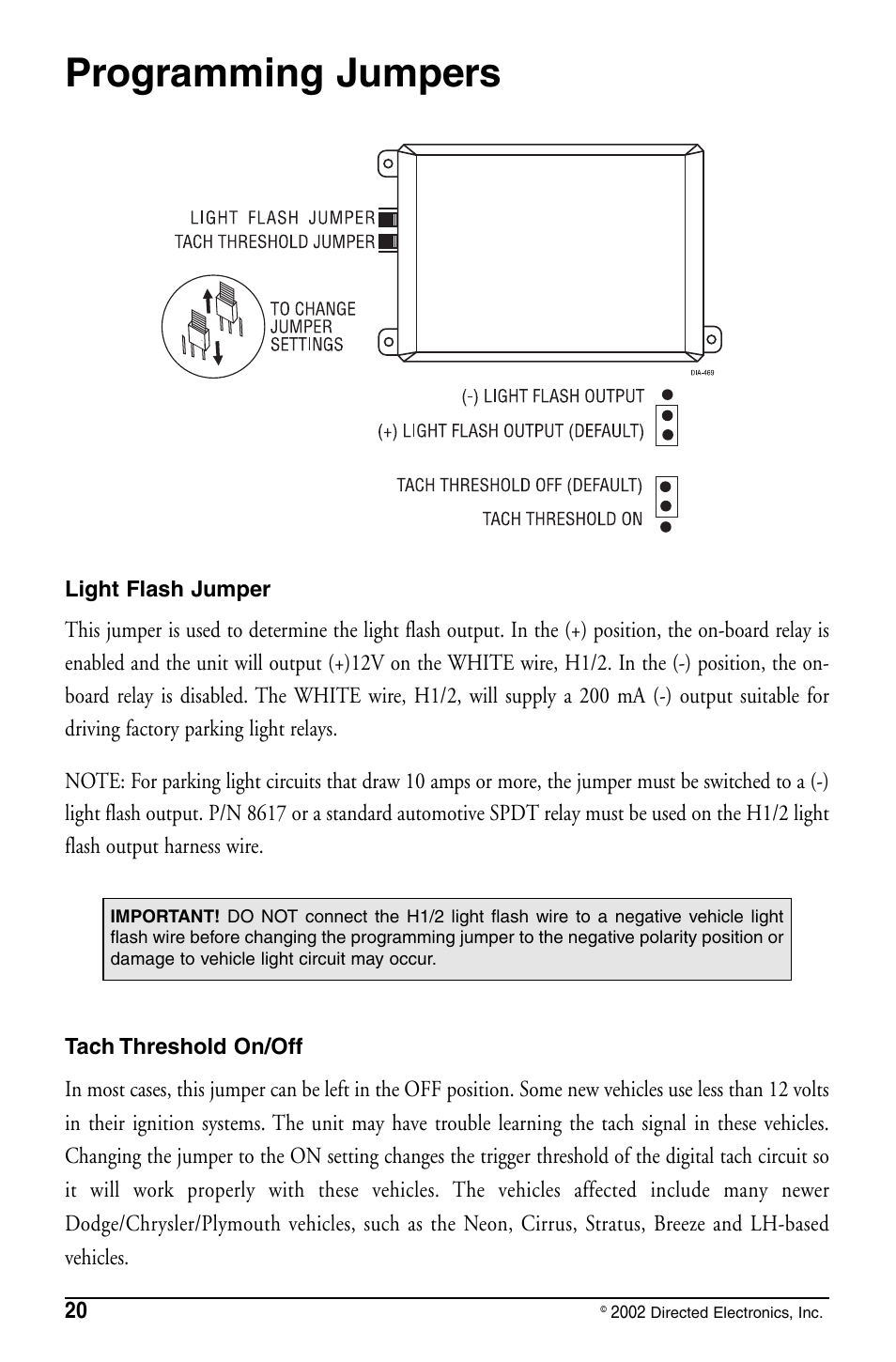 Programming jumpers | Directed Electronics PYTHON 480XP User Manual | Page 20 / 36
