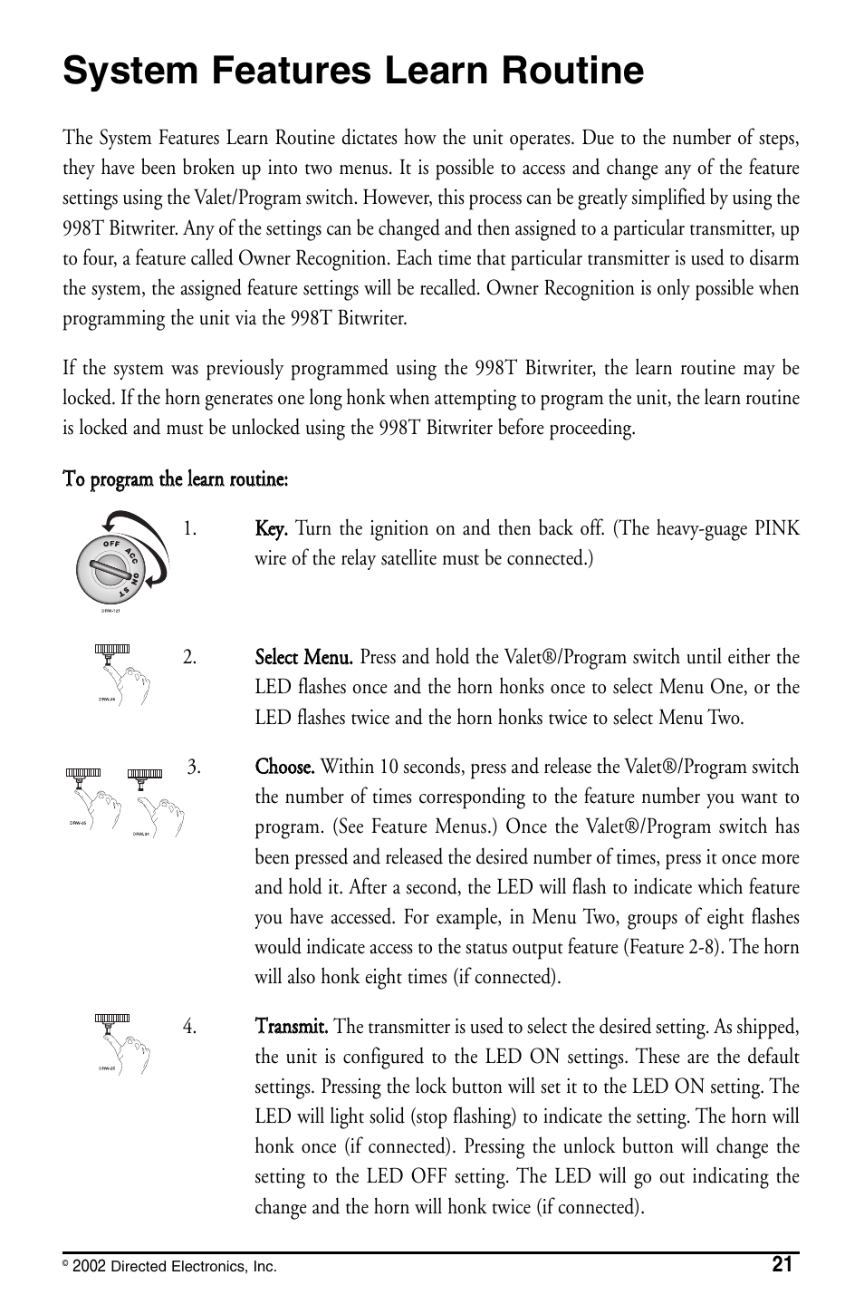 System features learn routine | Directed Electronics PYTHON 480XP User Manual | Page 21 / 36