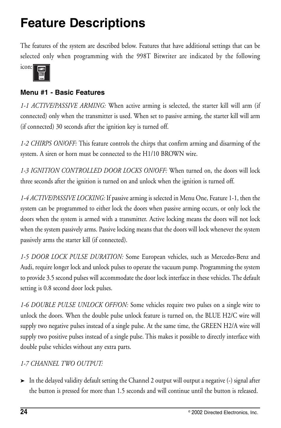 Feature descriptions | Directed Electronics PYTHON 480XP User Manual | Page 24 / 36