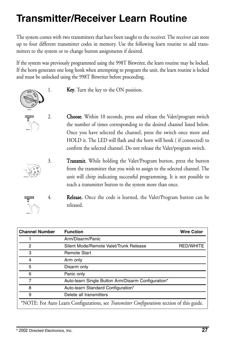 Transmitter/receiver learn routine | Directed Electronics PYTHON 480XP User Manual | Page 27 / 36