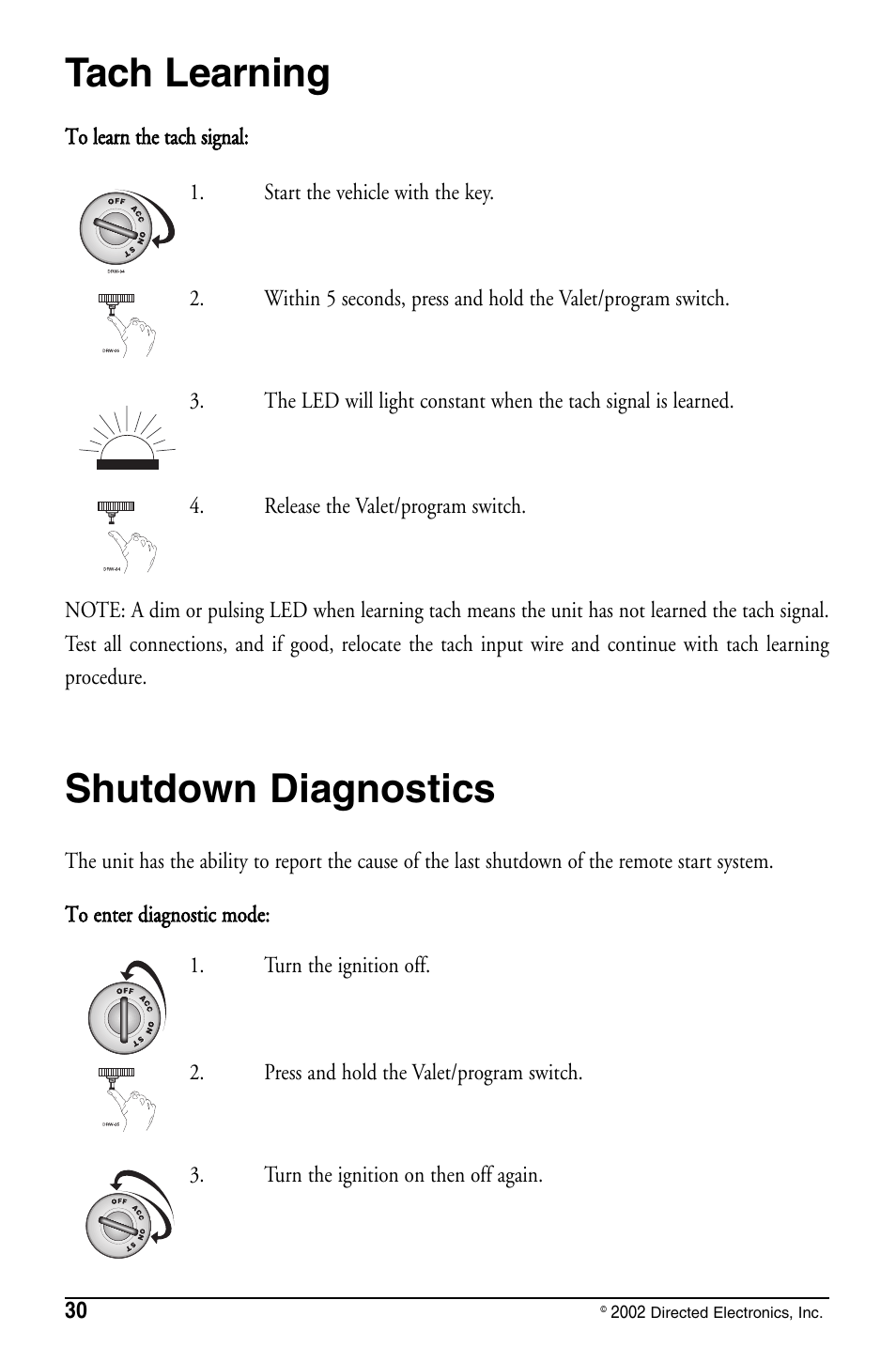 Tach learning, Shutdown diagnostics | Directed Electronics PYTHON 480XP User Manual | Page 30 / 36