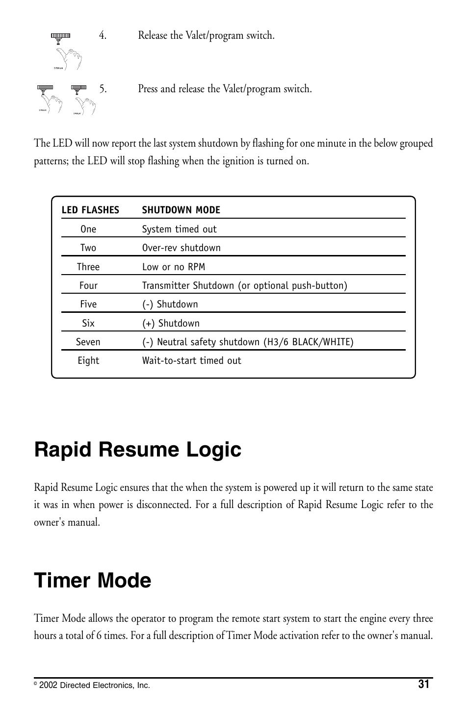 Rapid resume logic, Timer mode | Directed Electronics PYTHON 480XP User Manual | Page 31 / 36