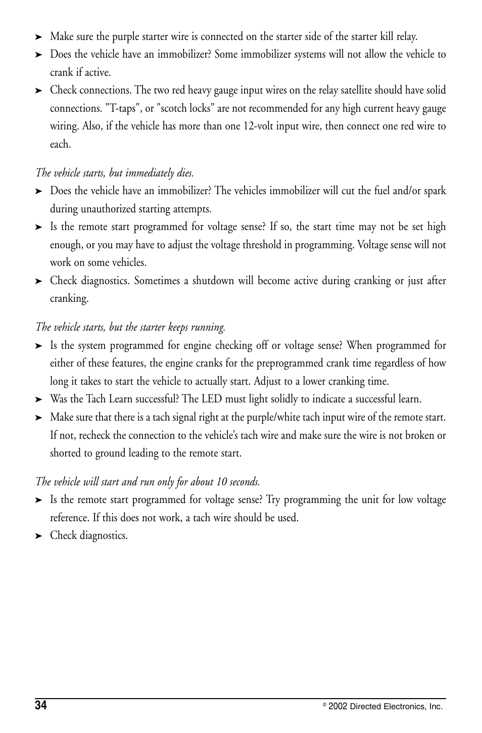 Check diagnostics. 34 | Directed Electronics PYTHON 480XP User Manual | Page 34 / 36