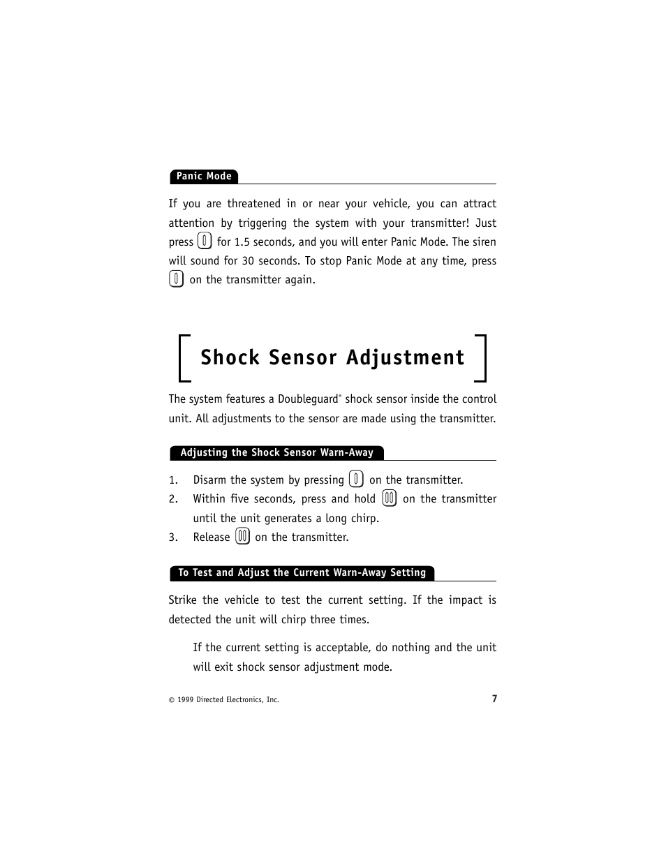 Shock sensor adjustment | Directed Electronics 719T User Manual | Page 11 / 20