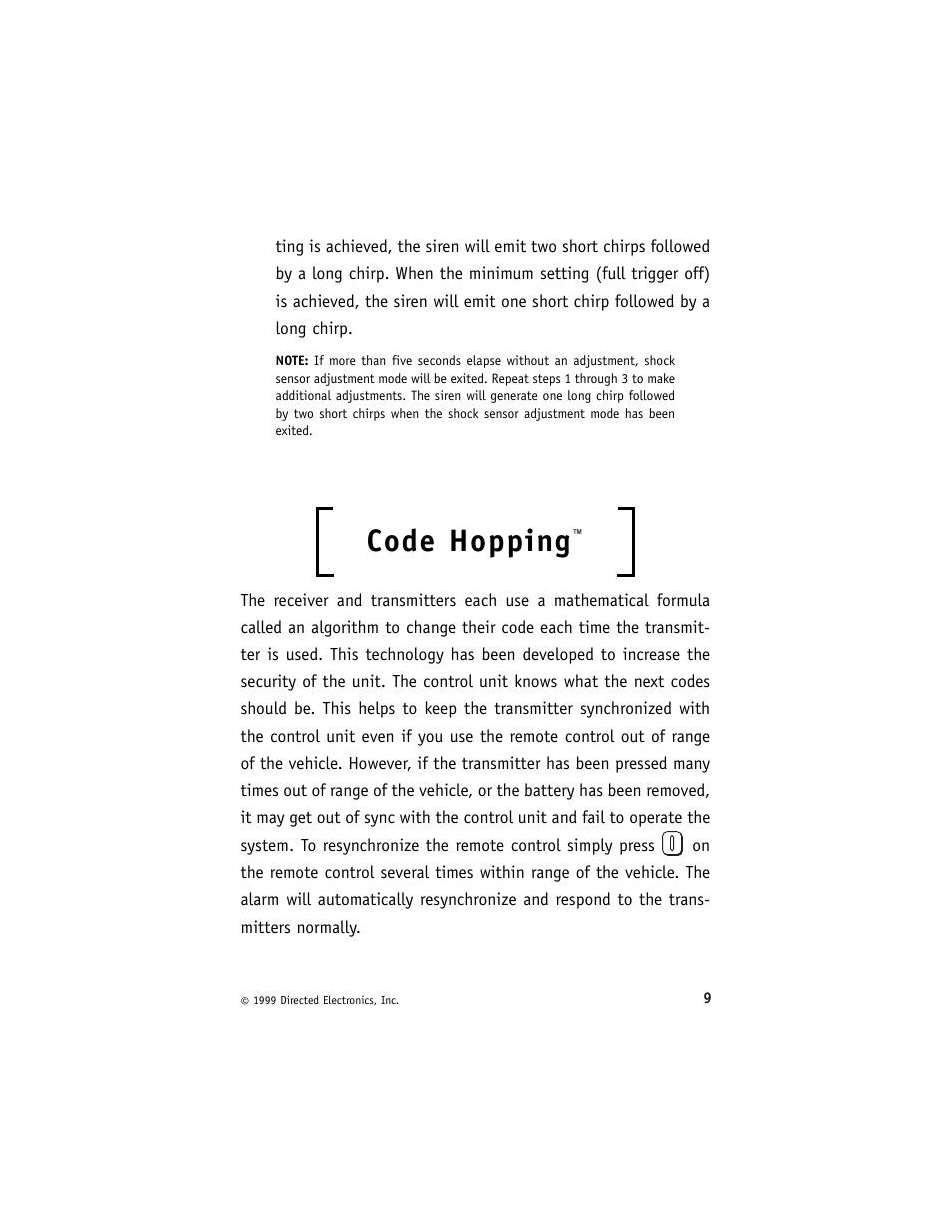 Code hopping | Directed Electronics 719T User Manual | Page 13 / 20
