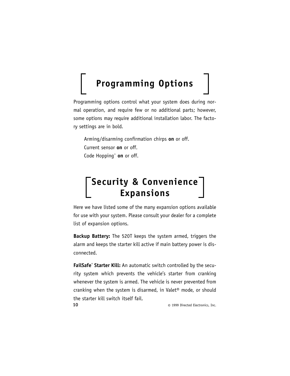 Programming options, Security & convenience expansions | Directed Electronics 719T User Manual | Page 14 / 20
