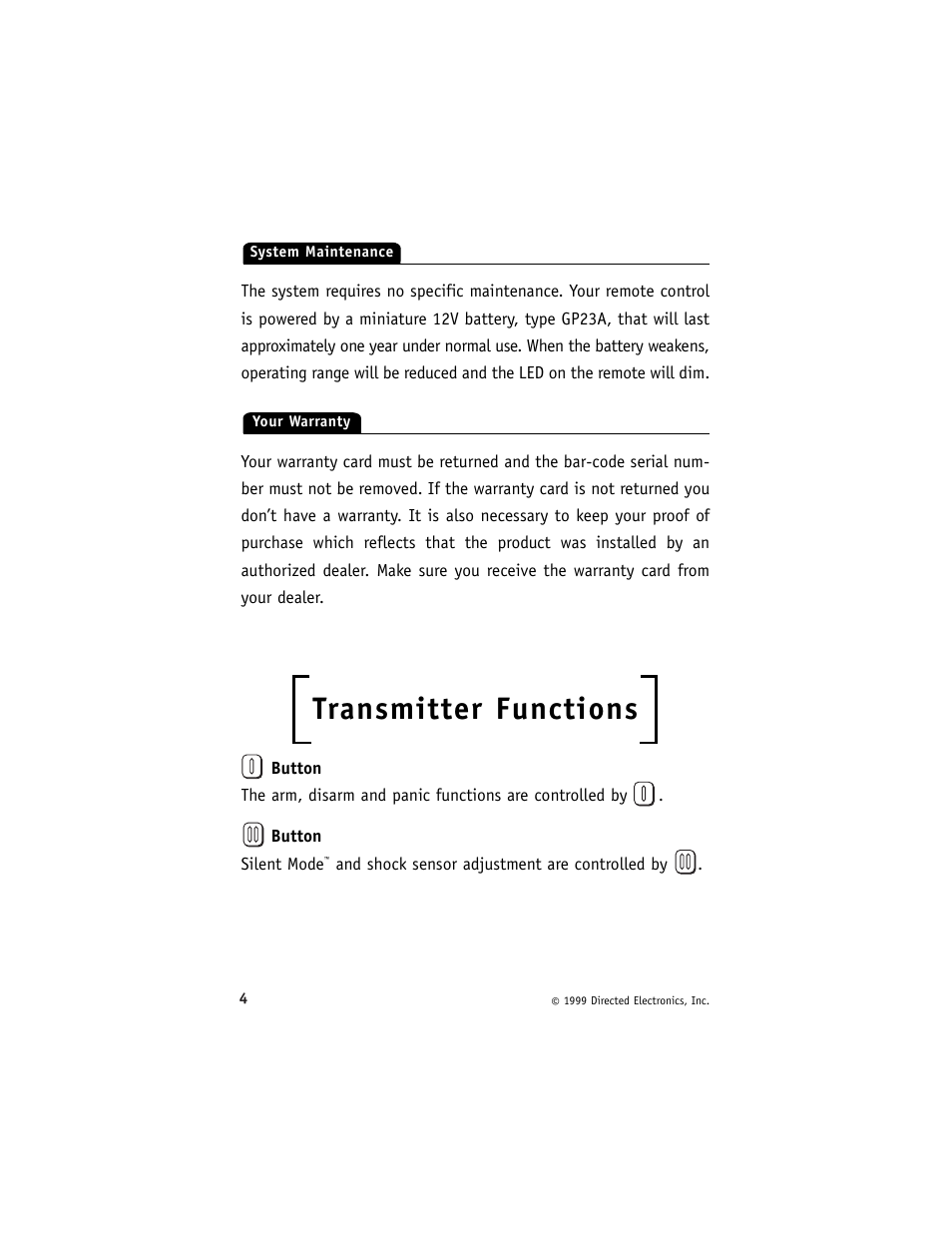 Transmitter functions | Directed Electronics 719T User Manual | Page 8 / 20