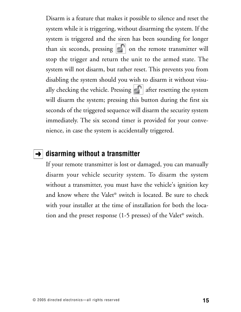 Disarming without a transmitter | Directed Electronics RS2.1 User Manual | Page 18 / 45