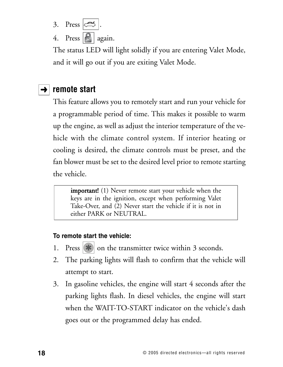 Remote start | Directed Electronics RS2.1 User Manual | Page 21 / 45