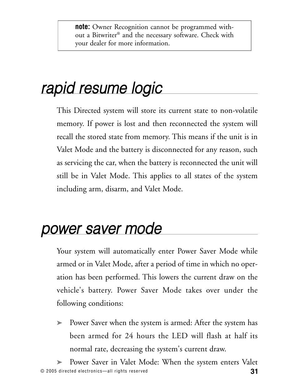Rra ap piid d rre essu um me e llo og giic c, Ppo ow we err ssa avve err m mo od de e | Directed Electronics RS2.1 User Manual | Page 34 / 45