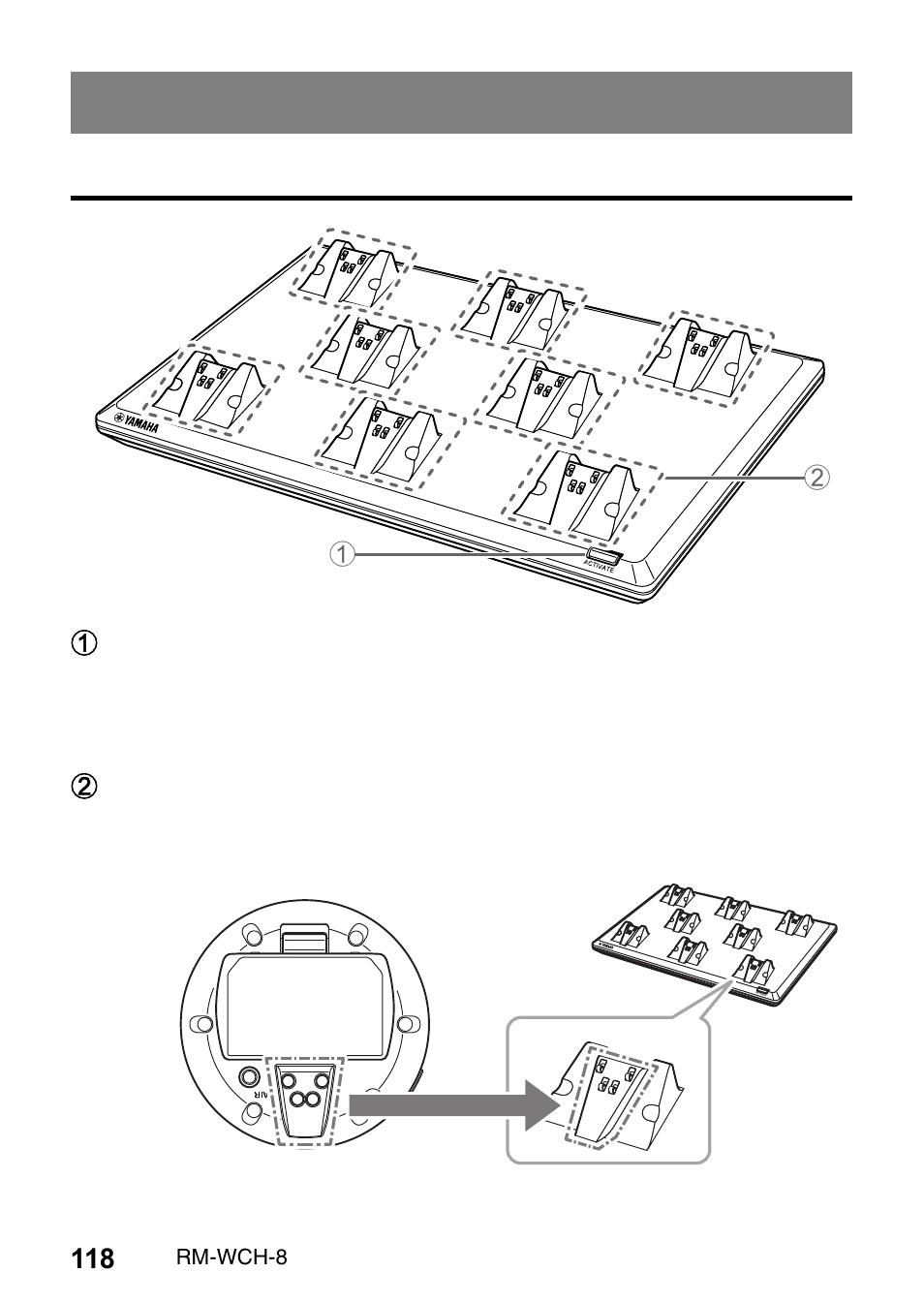 各部の名称と機能 | Yamaha RM-WCH8 ADECIA Microphone Charger Base for Eight RM Wireless DECT Microphones (1.9 GHz) User Manual | Page 118 / 136