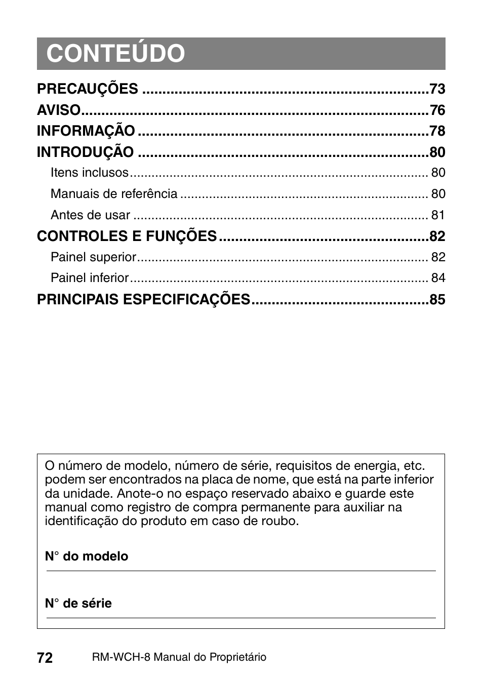 Conteúdo | Yamaha RM-WCH8 ADECIA Microphone Charger Base for Eight RM Wireless DECT Microphones (1.9 GHz) User Manual | Page 72 / 136