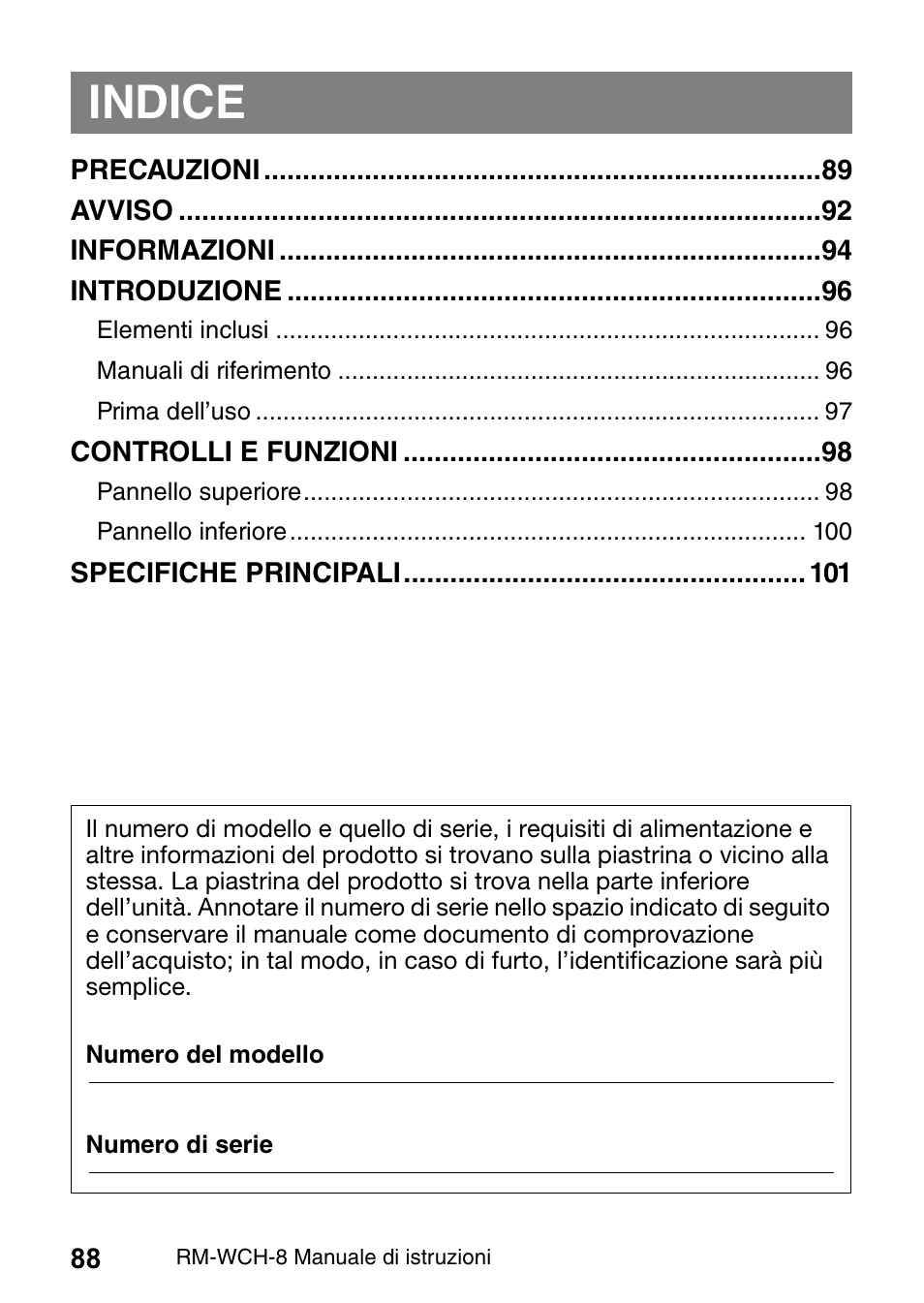 Italiano, Indice | Yamaha RM-WCH8 ADECIA Microphone Charger Base for Eight RM Wireless DECT Microphones (1.9 GHz) User Manual | Page 88 / 136